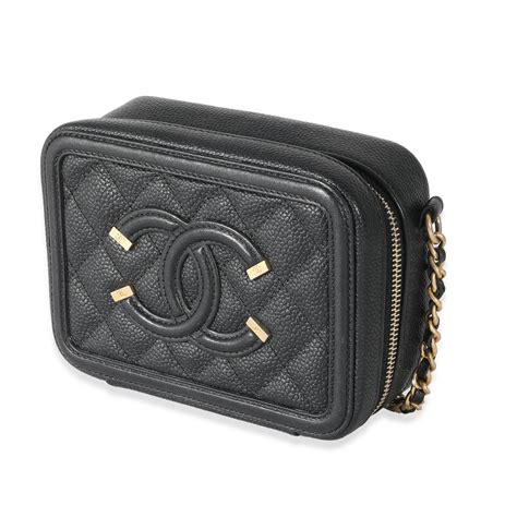 Chanel Black Quilted Caviar CC Filigree Vanity Clutch With Chain